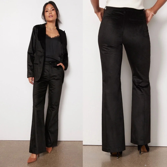 ✨NWT Level 99 Evereve Black High Rise Percy Velvet Flare Leg Trouser Pant 26 - Picture 1 of 12